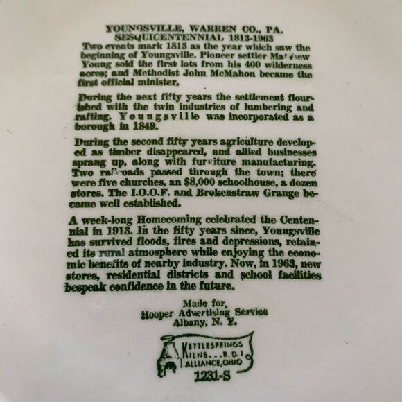 Youngsville Pennsylvania Sesquicentennial 1813-1963 Souvenir Plate - Picture 9 of 11